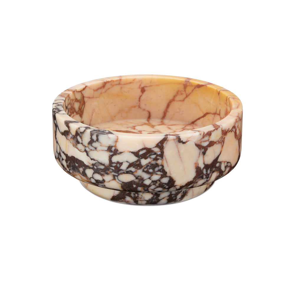 Digby Small Bowl, shown in cream and ivory with marble and open shallow vessel.
