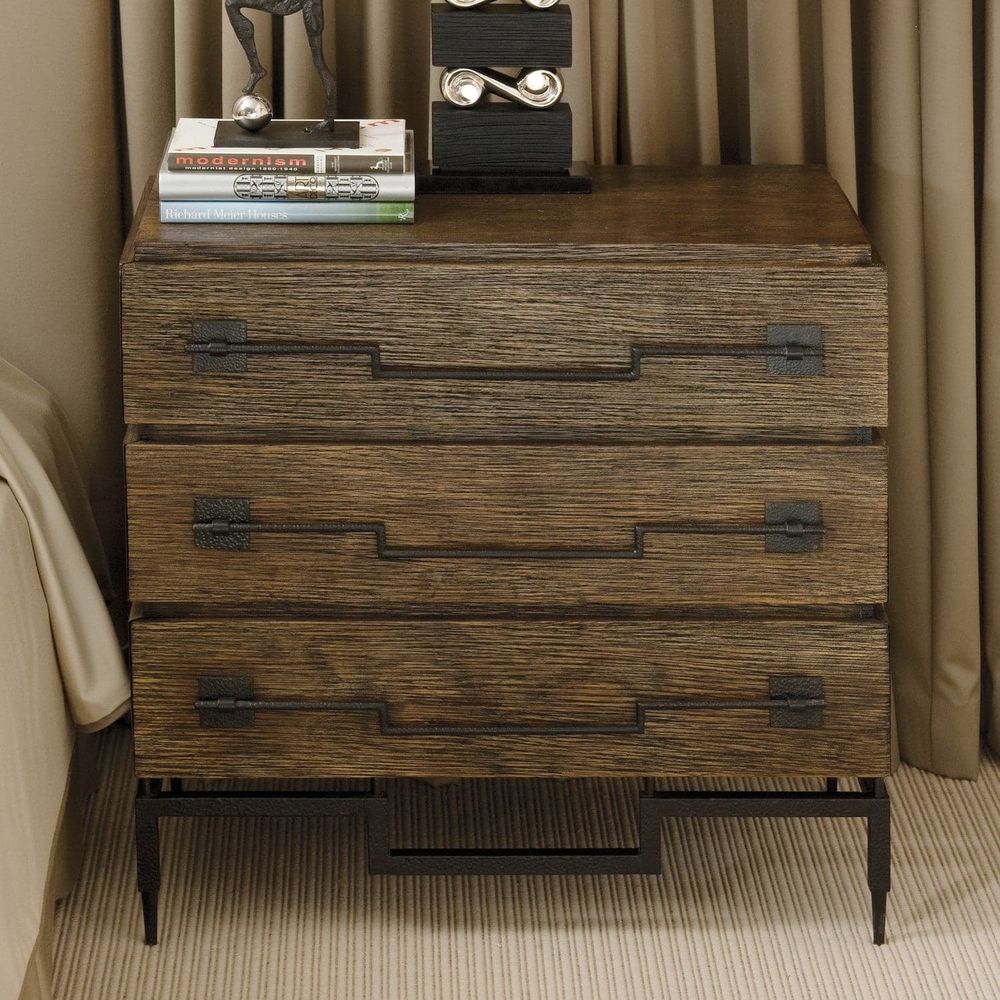 Alternate view of Scratch Three-Drawer Chest, featuring matte finish, wood, metal, and three full-width drawers.