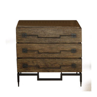 Scratch Three-Drawer Chest, shown in medium brown and dark bronze with wood, metal, and three full-width drawers.