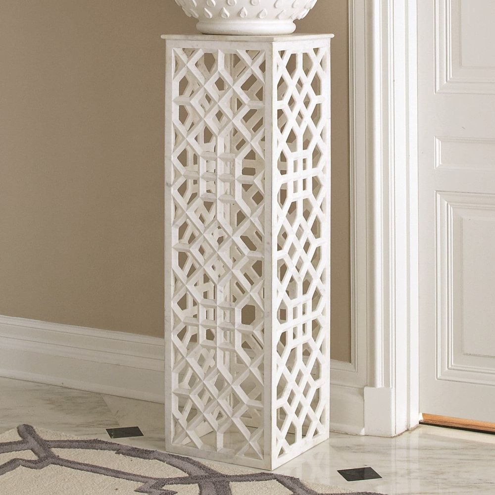 Alternate view of Marble Fret Pedestal, featuring honed finish, marble, and a solid flat display top.