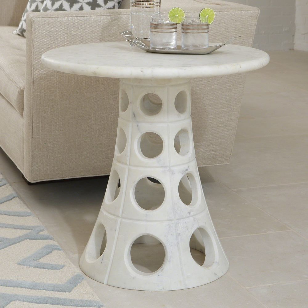 Alternate view of Taper Circle Side Table, featuring polished finish, marble, and fixed pedestal base.