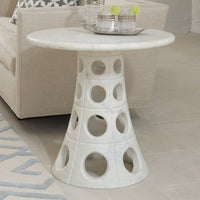 Alternate view of Taper Circle Side Table, featuring polished finish, marble, and fixed pedestal base.