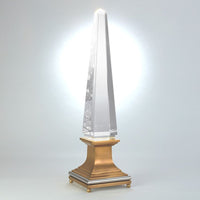 Illuminated Crystal Obelisk, shown in clear and gold with crystal, brass, and internal illumination.