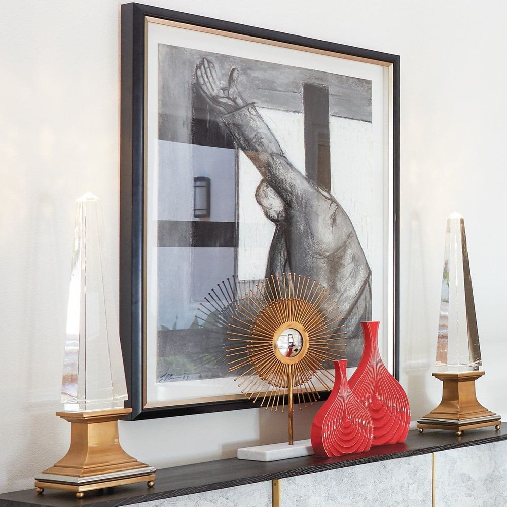 Alternate view of Illuminated Crystal Obelisk, featuring polished finish, crystal, brass, and internal illumination.