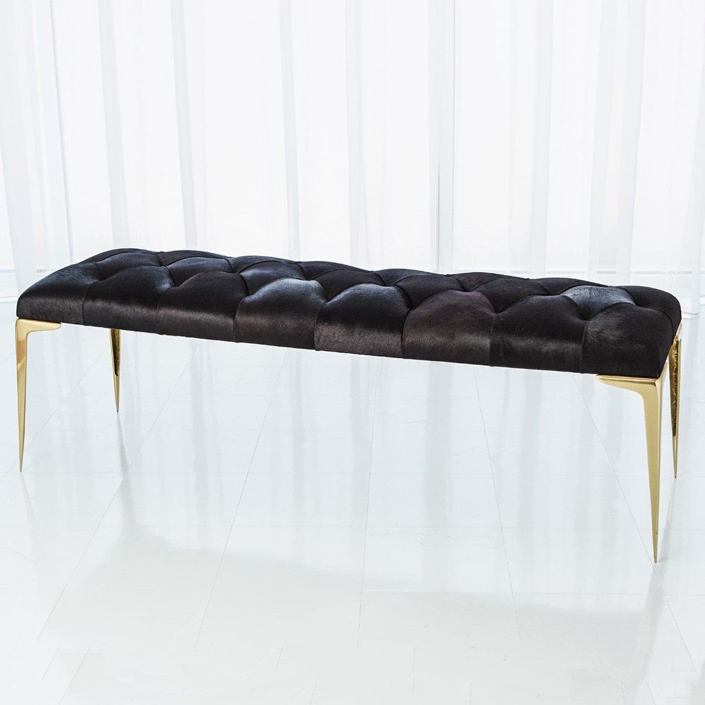Additional view of Stiletto Bench in beige and black, featuring polished metal finish and backless bench seating.