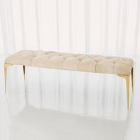 Stiletto Bench, shown in beige and black with hide, leather, and backless bench seating.