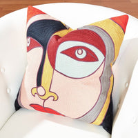 Alternate view of Paloma Pillow in peach and yellow with square throw pillow with knife edges.