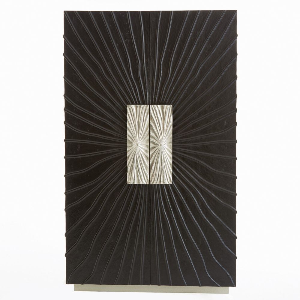 Pleated Cabinet, shown in black and charcoal with wood, metal, and double full-height doors.
