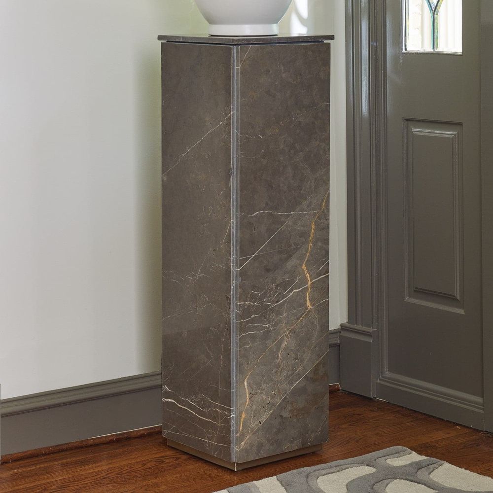 Additional view of Graffito Marble Pedestal, featuring polished finish, marble, and a flat display top surface.