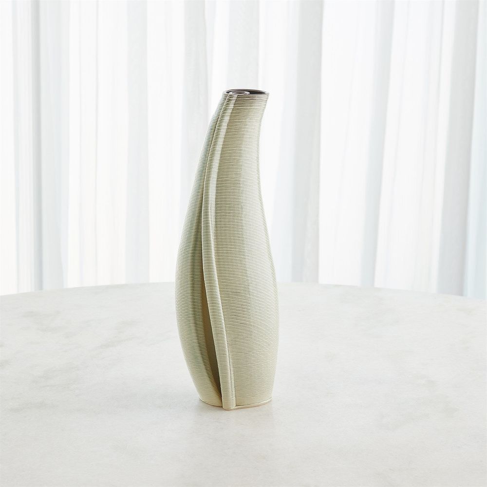 Alternate view of Rift Vase-Washed Green-Lg, featuring glossy glaze finish, ceramic, and narrow top opening for stems.