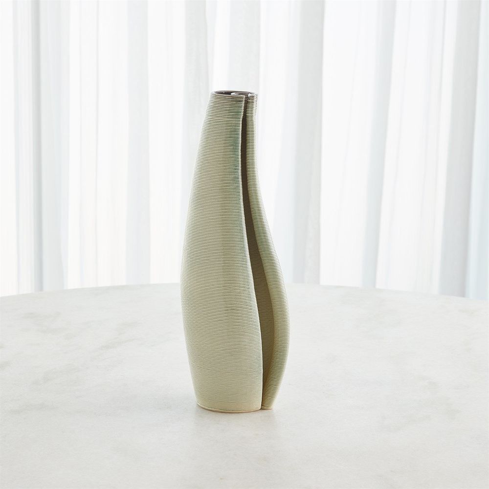 Additional view of Rift Vase-Washed Green-Lg, featuring glossy glaze finish, ceramic, and narrow top opening for stems.