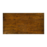 Alternate view of Solid Wood Dining Table, featuring distressed finish, solid wood, and trestle base with dual pedestals.