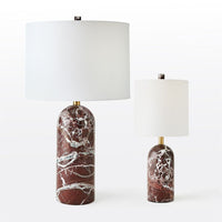 Callanish Marble Lamp-Maroon-Lg, shown in maroon and white with marble, fabric, and a table lamp base.