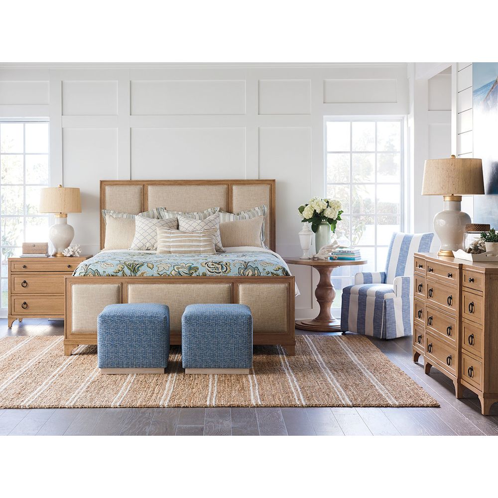 Additional view of Cliff Nightstand in light oak brown and sandstone tan, featuring three drawers with mixed hardware.