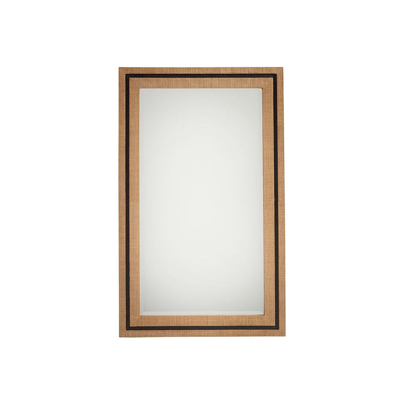 La Costa Rectangular Raffia Mirror, shown in sandstone tan and natural beige with raffia and wood.