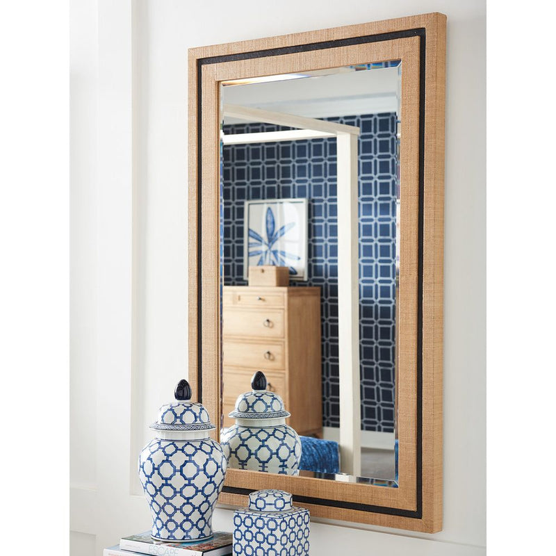 Alternate view of La Costa Rectangular Raffia Mirror in sandstone tan and natural beige.