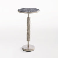 Alternate view of Hammered Martini Table, featuring antiqued finish, metal, stone, and a pedestal base.