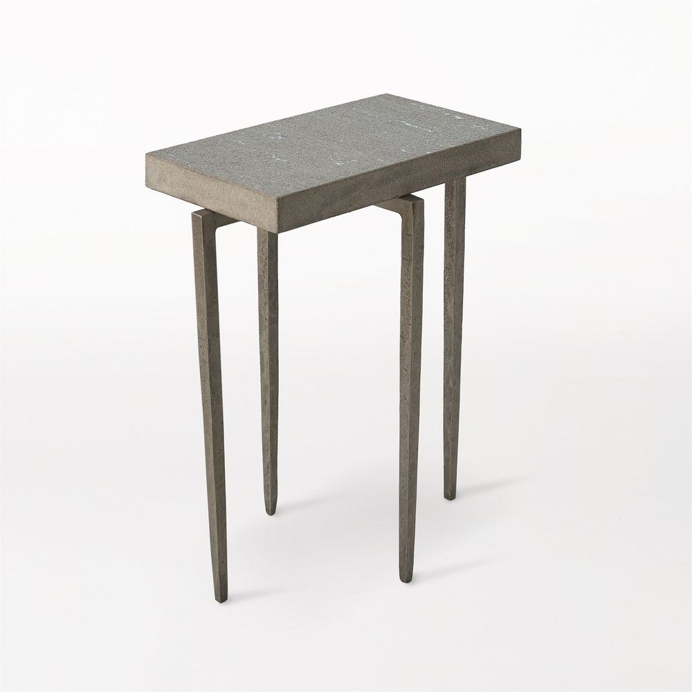 Laforge Accent Table, shown in gray and off-white with stone, metal, and a compact rectangular top.