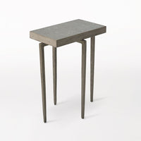 Laforge Accent Table, shown in gray and off-white with stone, metal, and a compact rectangular top.
