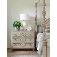 Alternate view of Costera Bachelors Chest, featuring distressed, wood, metal, and three full-width drawers.