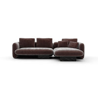 Overlap Chaise Sectional 123, shown in deep chocolate brown and espresso brown with plush velvet fabric and black marble.