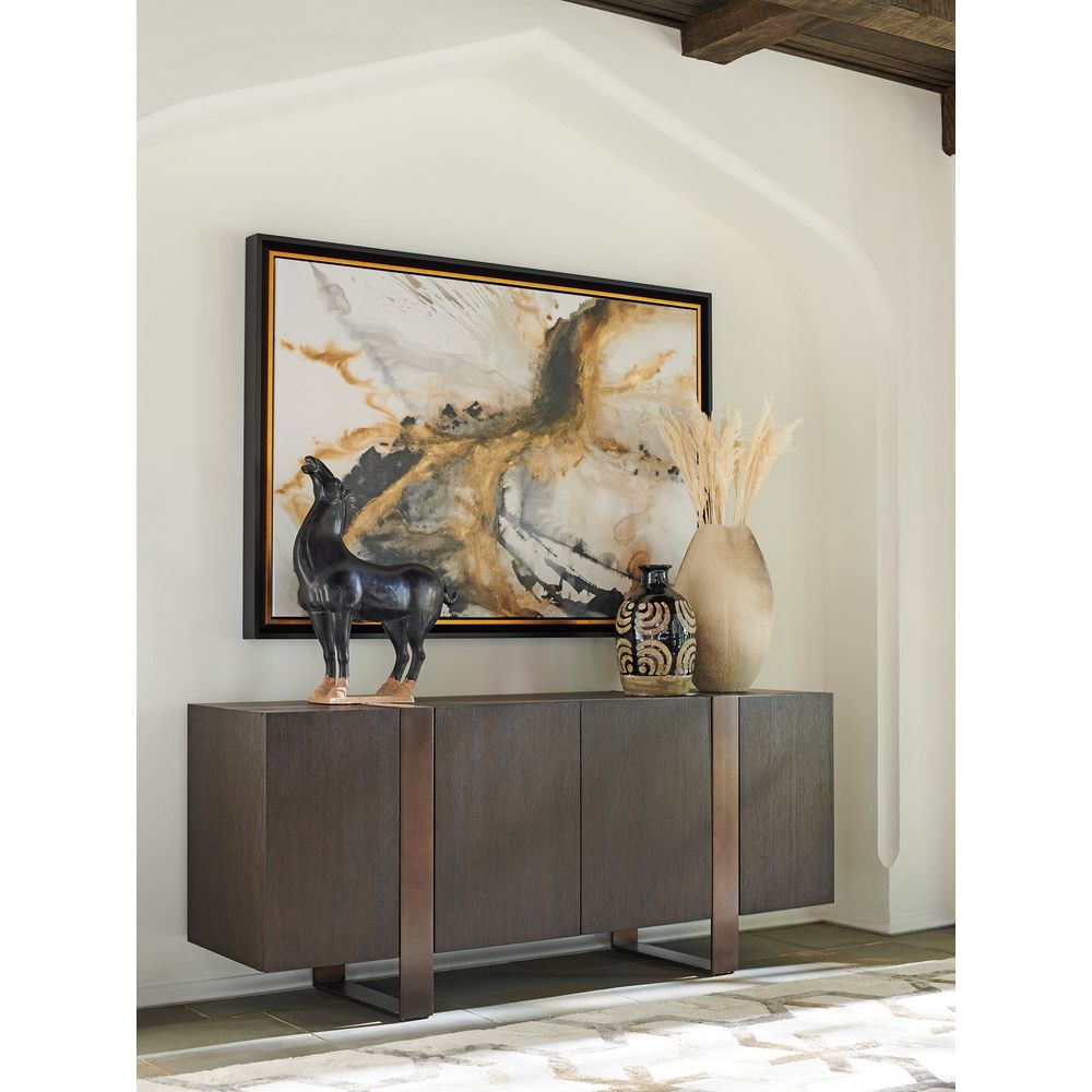 Alternate view of Stein Buffet, featuring wood veneer, metal, and four hinged cabinet doors.