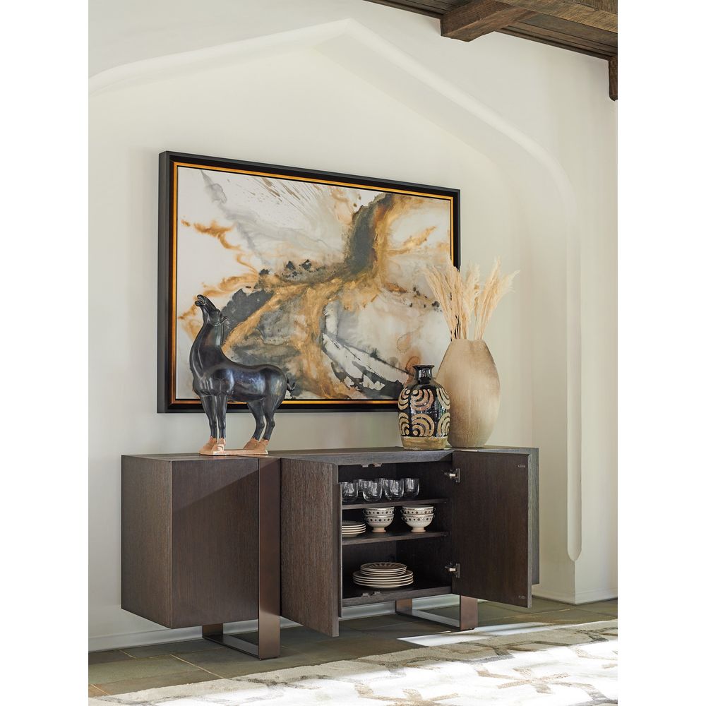 Additional view of Stein Buffet in mocha brown and dark espresso, featuring four hinged cabinet doors.