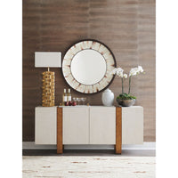 Alternate view of Bixby Buffet, featuring satin metal finish, wood veneer, wood, and four-door cabinet storage.