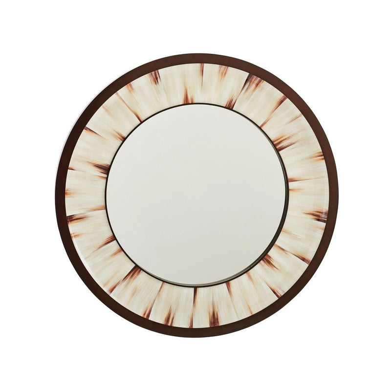 Academy Round Mirror, shown in cream and ivory with glass, wood, and wall-mounted round mirror.
