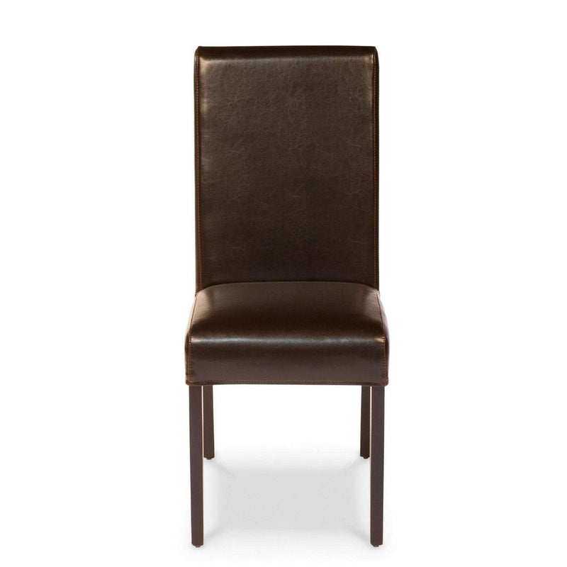 Milano Side Chair, shown in dark brown and espresso with leather, wood, and armless.