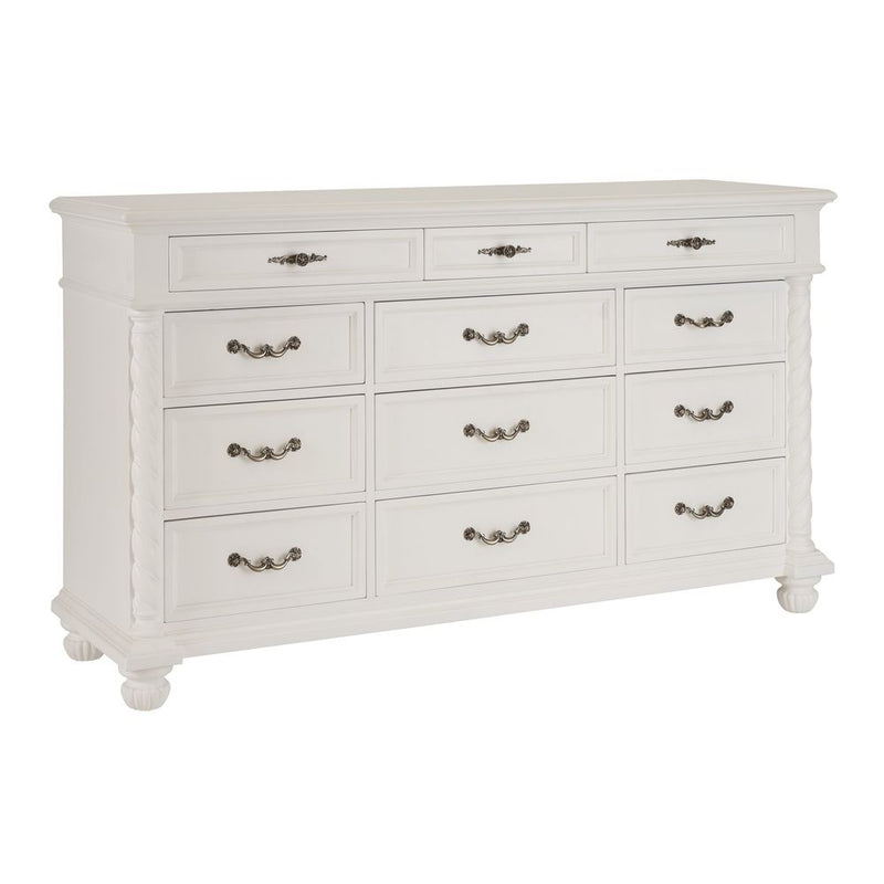 Aegean Triple Dresser, shown in white with wood, metal, and twelve-drawer integrated storage.