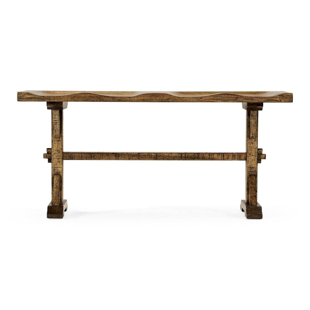 Alternate view of Topped Bench, featuring distressed, solid wood, hardwood, and a solid wood seating surface.