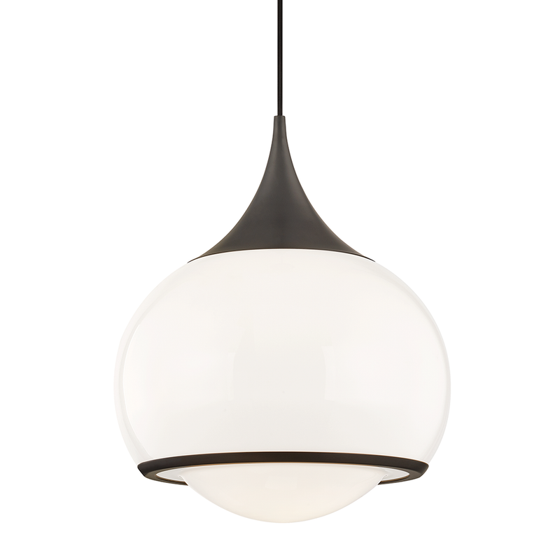 Alternate view of Reese 1 Light Pendant with Glass Shade in opal white and brass gold.