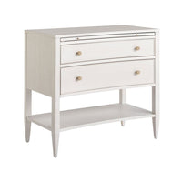 Chelsea Nightstand, shown in soft white and off-white with wood, metal hardware, and two full-width drawers.