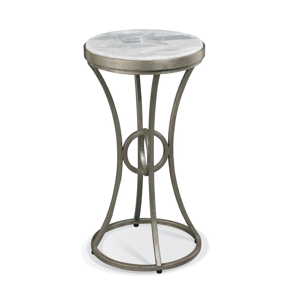 Eclipse Spot Table, shown in white and gray with onyx, metal, and a small-diameter round top.
