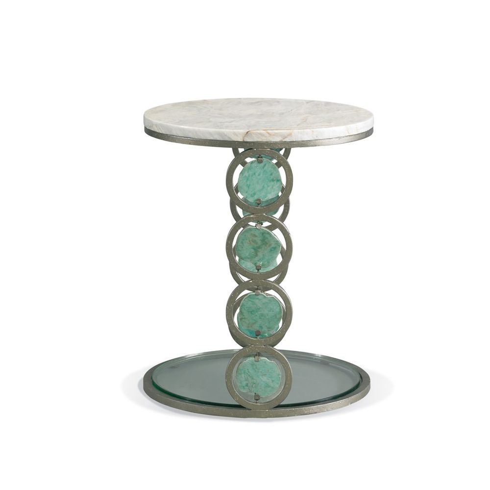 Additional view of Jade Stone Table, featuring brushed metallic finish, marble, metal, and a round marble top surface.