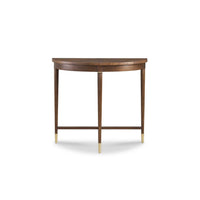 Winfred Console Table, shown in warm walnut brown and medium amber brown with wood veneer and solid wood.
