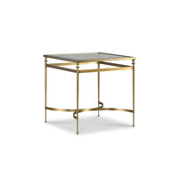 Additional view of Cromwell Side Table in brass gold and clear, featuring fixed square glass top.