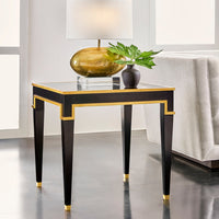 Alternate view of Sparro End Table, featuring high-gloss lacquer, wood, metal, and flat square tabletop.