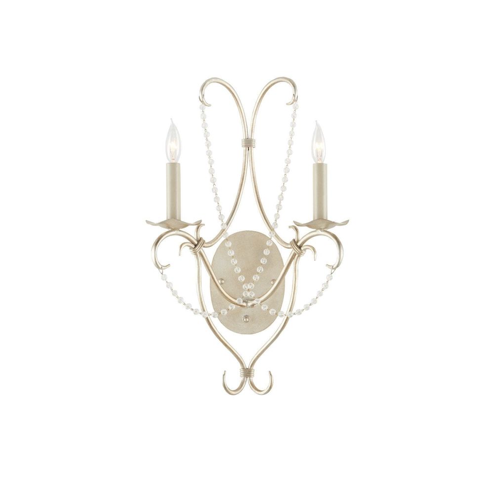 Crystal Lights Silver Wall Sconce, shown in antique cream and ivory with wrought iron and crystal beads.