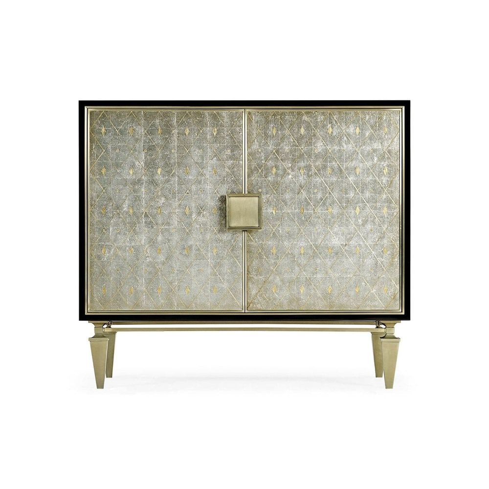 Alternate view of Barcelona Accent Cabinet, featuring high-gloss lacquer, wood, metal, and two-door enclosed storage cabinet.