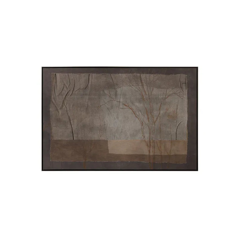 Enchanted Forest, shown in charcoal gray and taupe with textile, linen-like fabric, and wall-mountable framed art.