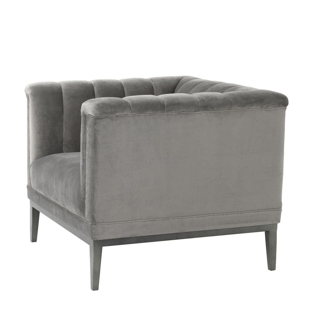Additional view of Chair Raffles in gray and dark gray, featuring plush pile finish and fixed arms.