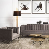Alternate view of Chair Raffles, featuring plush pile finish, velvet, wood, and fixed arms.