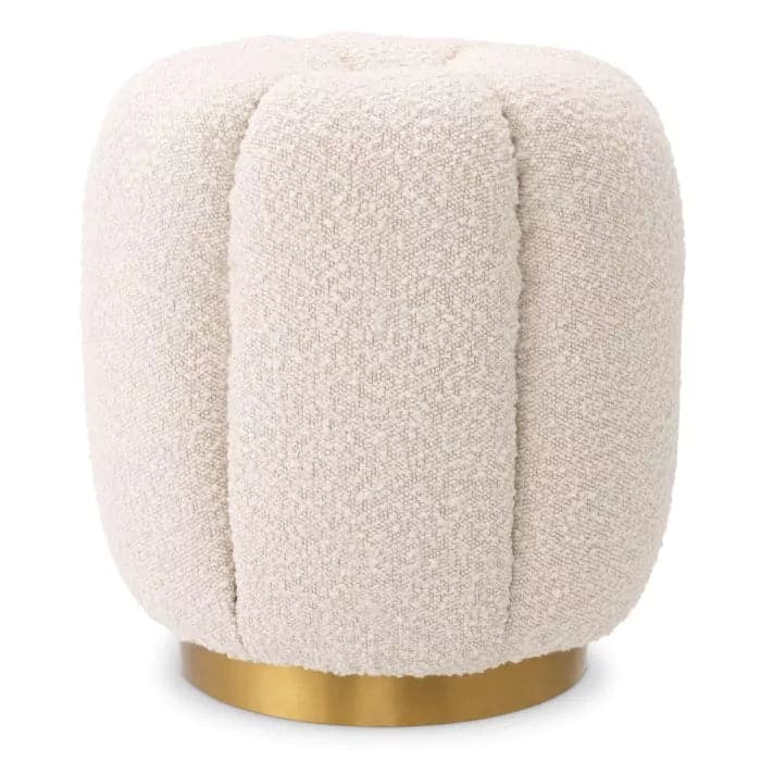 Stool Orchanic, shown in cream and terracotta with bouclé, metal, and a plinth base.