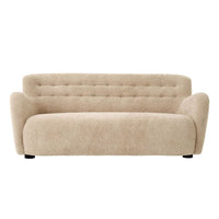 Fizby 74" Sofa, shown in beige and cream with bouclé fabric, upholstery fabric, and fixed rolled arms.