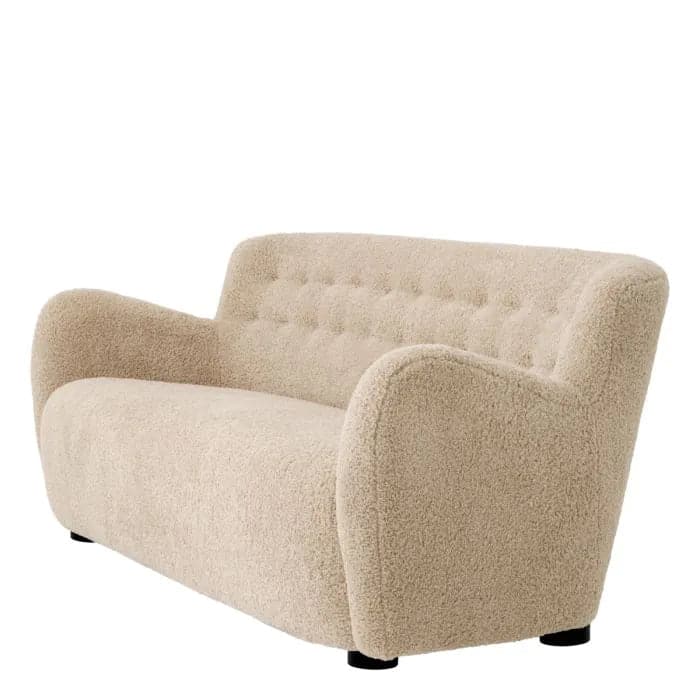 Additional view of Fizby 74" Sofa in beige and cream, featuring textured nubby finish and fixed rolled arms.