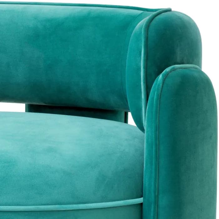 Alternate view of Chair Chaplin, featuring soft matte finish, velvet, metal, and fixed continuous arms.
