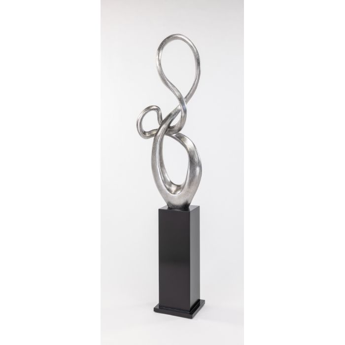 Floor Sculpture AD1087-AD, shown in silver and black with metal, wood, and a freestanding pedestal base.