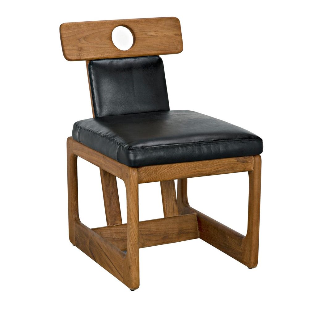 Alternate view of Buraco Dining Chair, featuring teak wood, leather, and armless design.